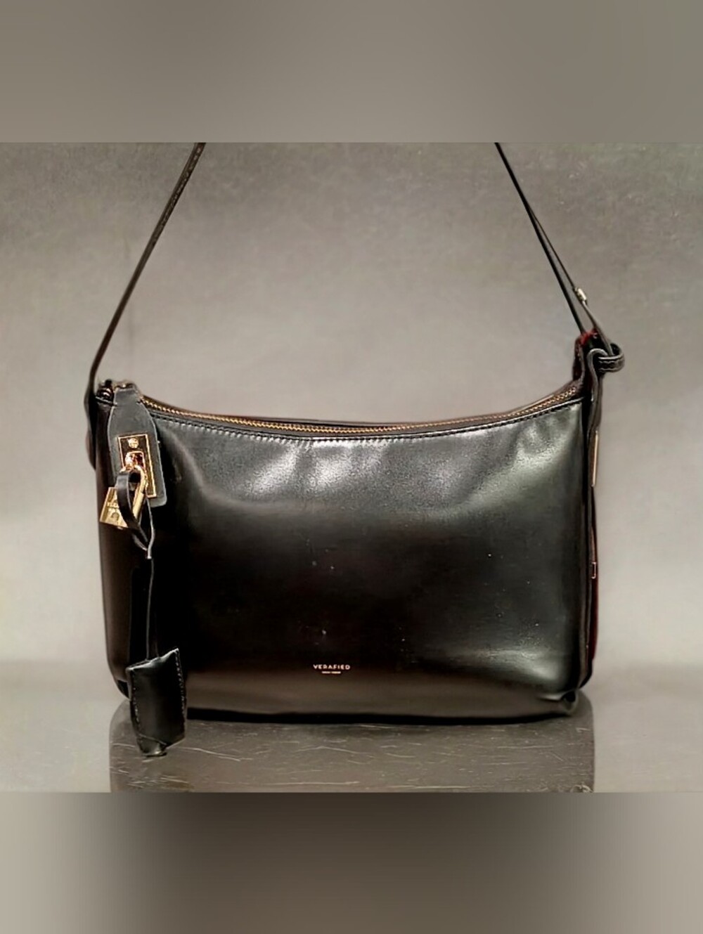 Verafied Smooth Black Leather Hobo Shoulder/Hand Bag - Picture 2 of 8